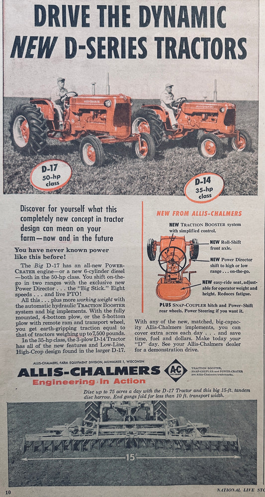 1958 Allis-Chalmers Dynamic D-Series Tractors D-17 & D-14 Vintage Ad #931