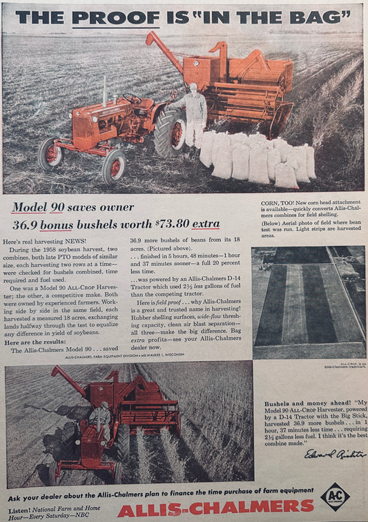 1959 Allis-Chalmers The Proof is in the Bag - Vintage Ad #933