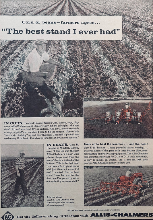 1961 Allis-Chalmers Provides "The Best Stand I Ever Had" Vintage Ad #937