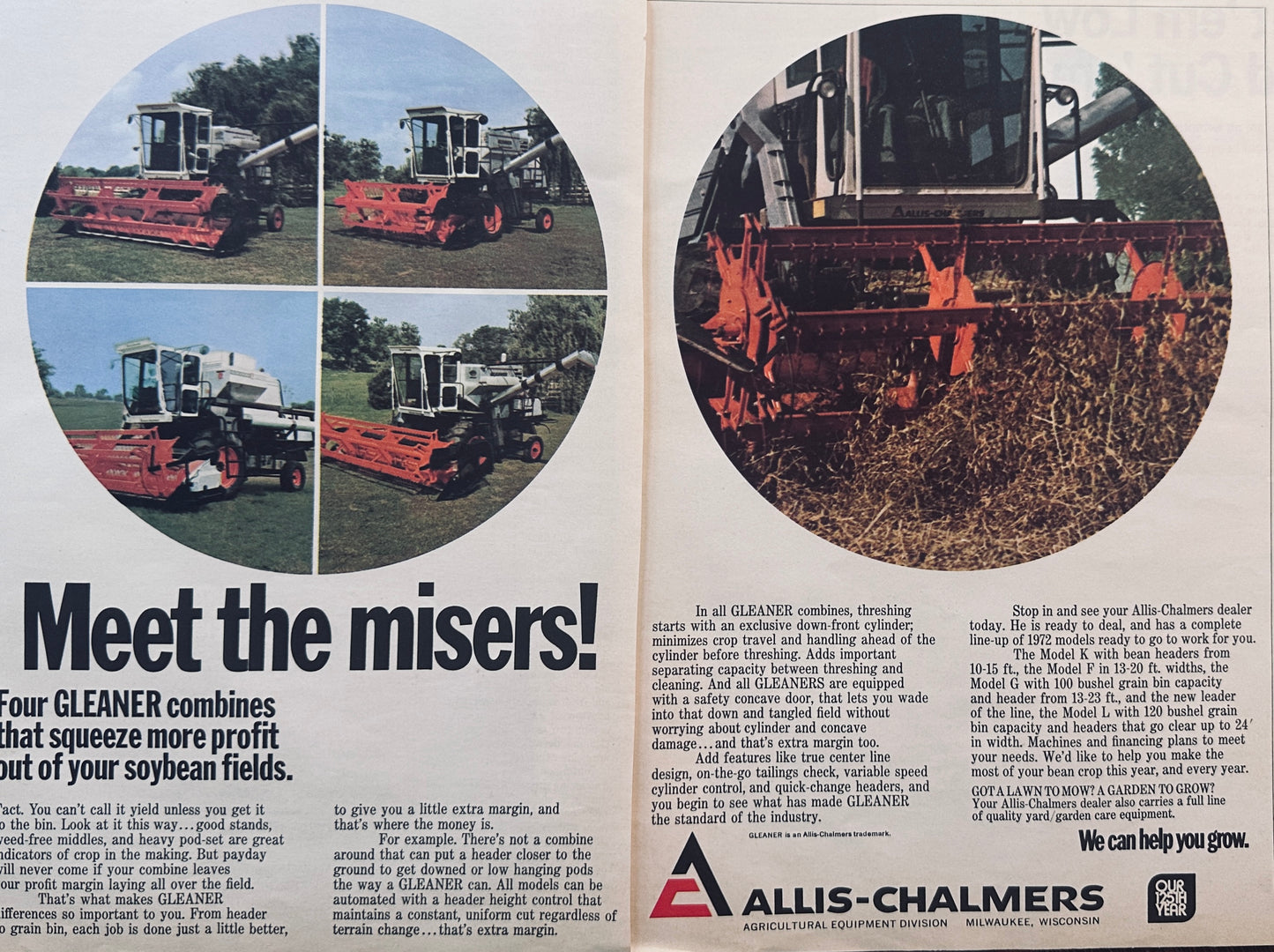 1972 2-Page Magazine Ad Allis-Chalmers Gleaner Vintage Ad #942