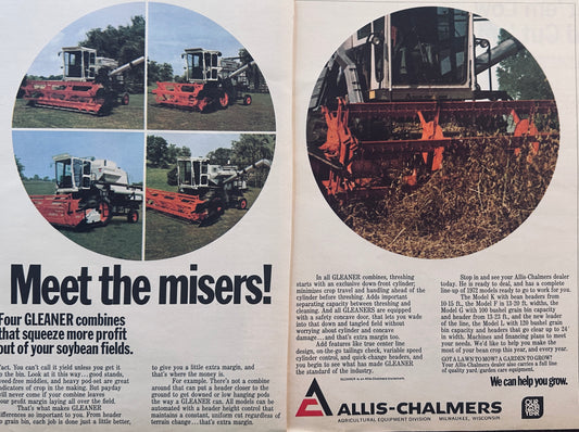 1972 2-Page Magazine Ad Allis-Chalmers Gleaner Vintage Ad #942