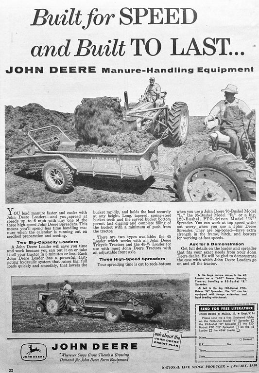 1958 John Deere Manure Spreader Built for Speed Built to Last #955
