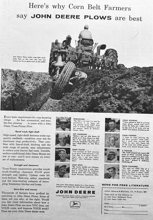 1959 John Deere Plows 8 Farmer's Testify! Vintage Ad #951