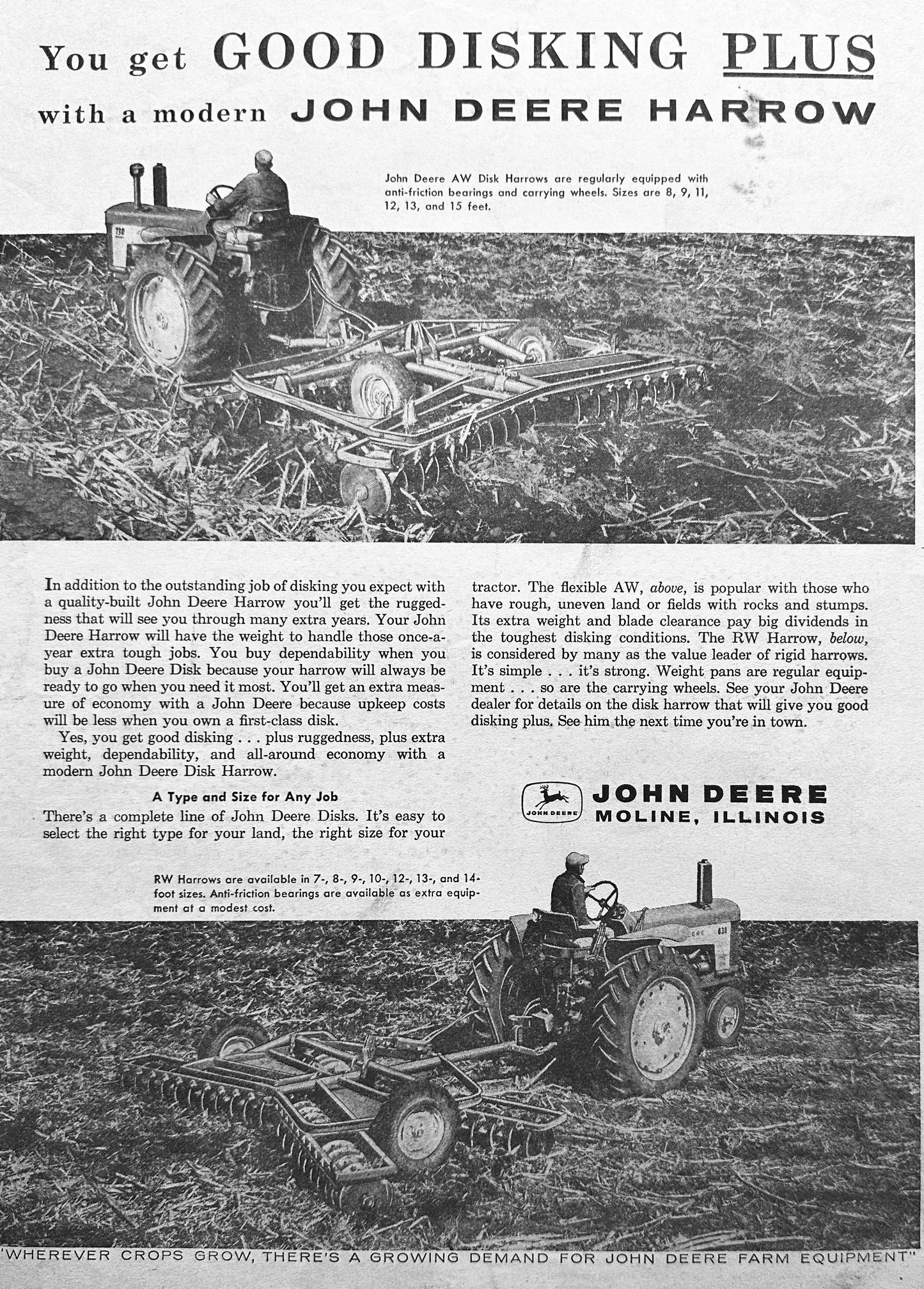 1959 John Deere Harrow 7 to 14 Ft Sizes - Vintage Ad #949