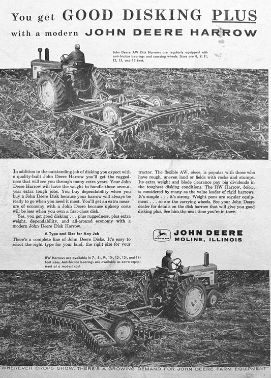 1959 John Deere Harrow 7 to 14 Ft Sizes - Vintage Ad #949