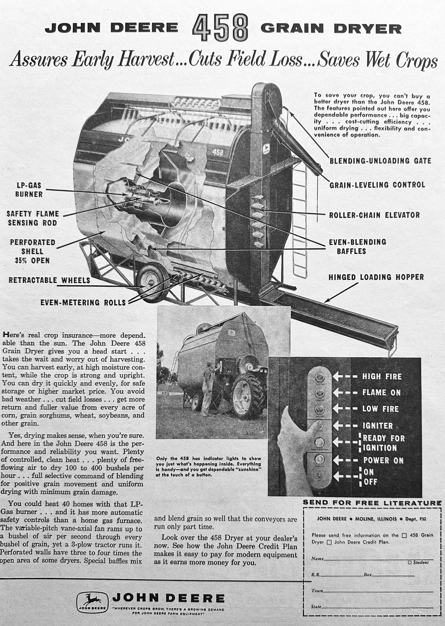 1959 John Deere Model 458 Grain Dryer - Cuts Field Loss Vintage Ad #947