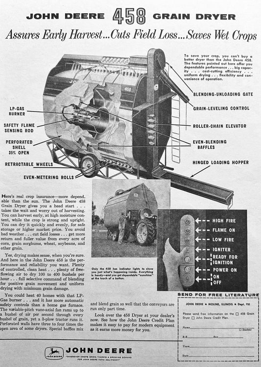 1959 John Deere Model 458 Grain Dryer - Cuts Field Loss Vintage Ad #947