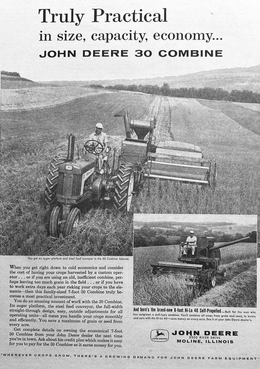 1960 John Deere 30 Combine Truly PRactical Vintage Ad #945