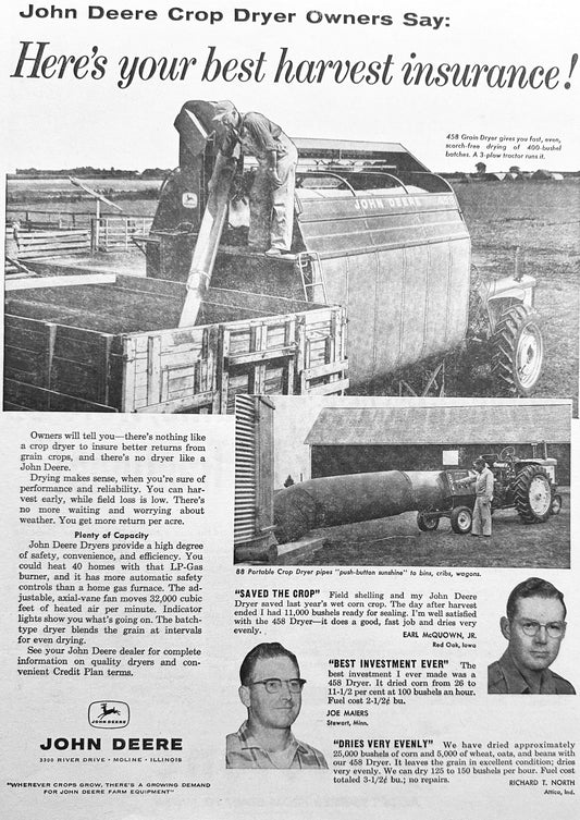 1954 John Deere 458 Crop Dryer Vintage Ad #944 - Your Best Insurance!