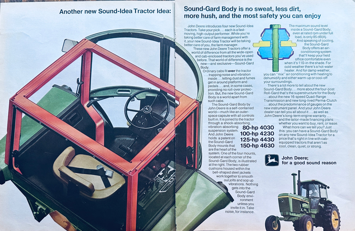 1972 2-Page John Deere Sound-Gard Cab 4 Power Sizes Vintage Ad #964