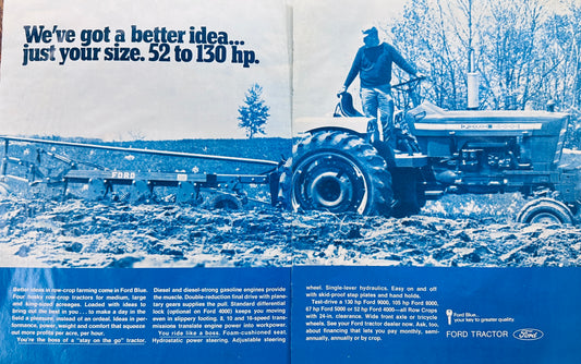 1970 2-Page Magazine Ad Ford Tractors Power Sizes 52 to130HP Ad #967