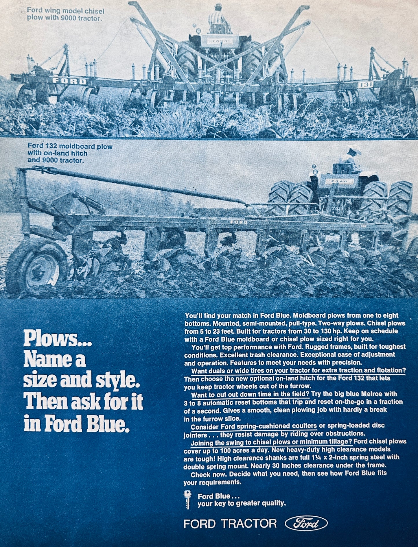 1970 Ford Plows - Chisel Plow with 9000 tractor & 132 Moldboard Plow Ad #968