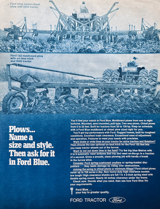 1970 Ford Plows - Chisel Plow with 9000 tractor & 132 Moldboard Plow Ad #968