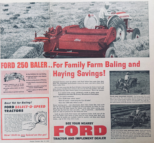 1959 Ford 250 Baler -2 Page Vintage Ad #974