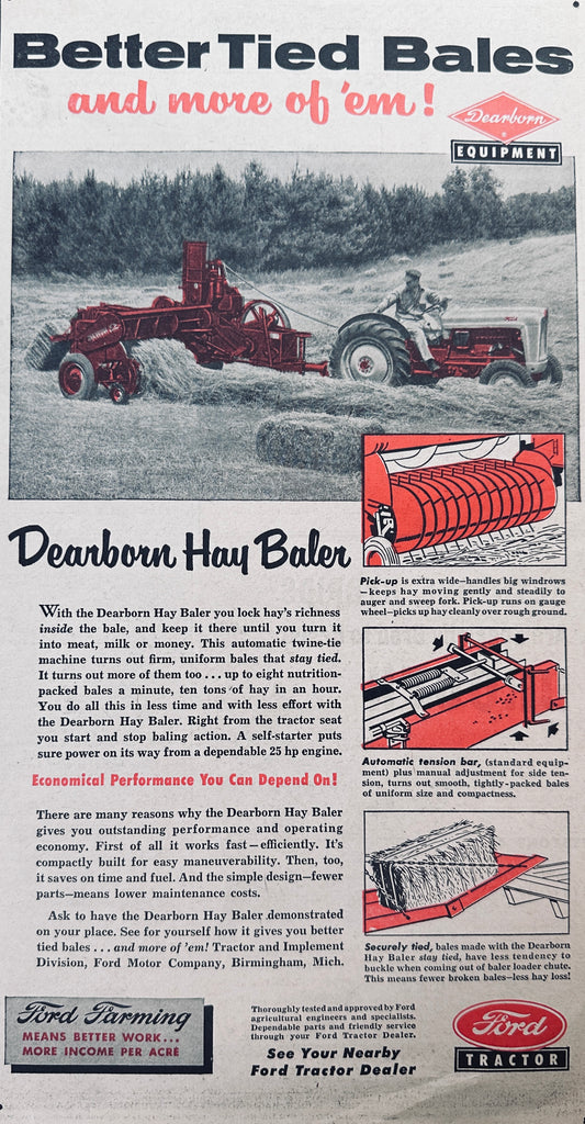 1954 Dearborn Hay Baler from Ford Vintage Ad #975