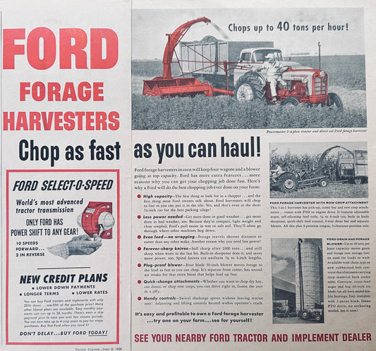 1959 2-Page Magazine Ad for Ford Forage Harveters Vintage Ad #976