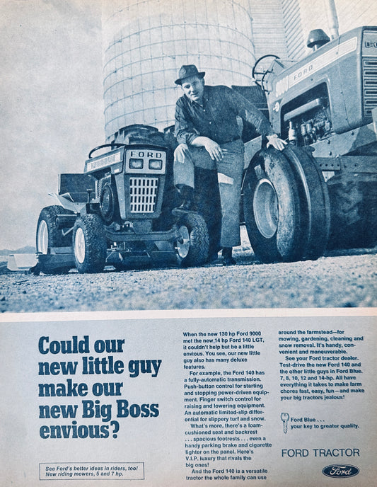 1971 Ford  130hp 9000 meets 14hp Ford 140 LGT - Vintage AD #979