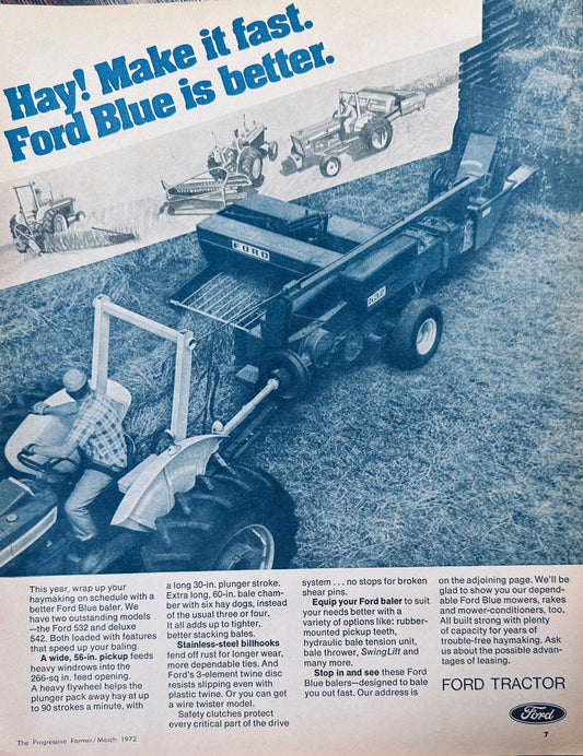 1972 Ford Blue is Better - Hay! Make it fast - Vintage Ad #980