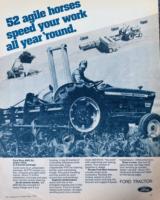 19972 52 Agile Horses Ford Blue 4000 SU - Vintage Ad #981