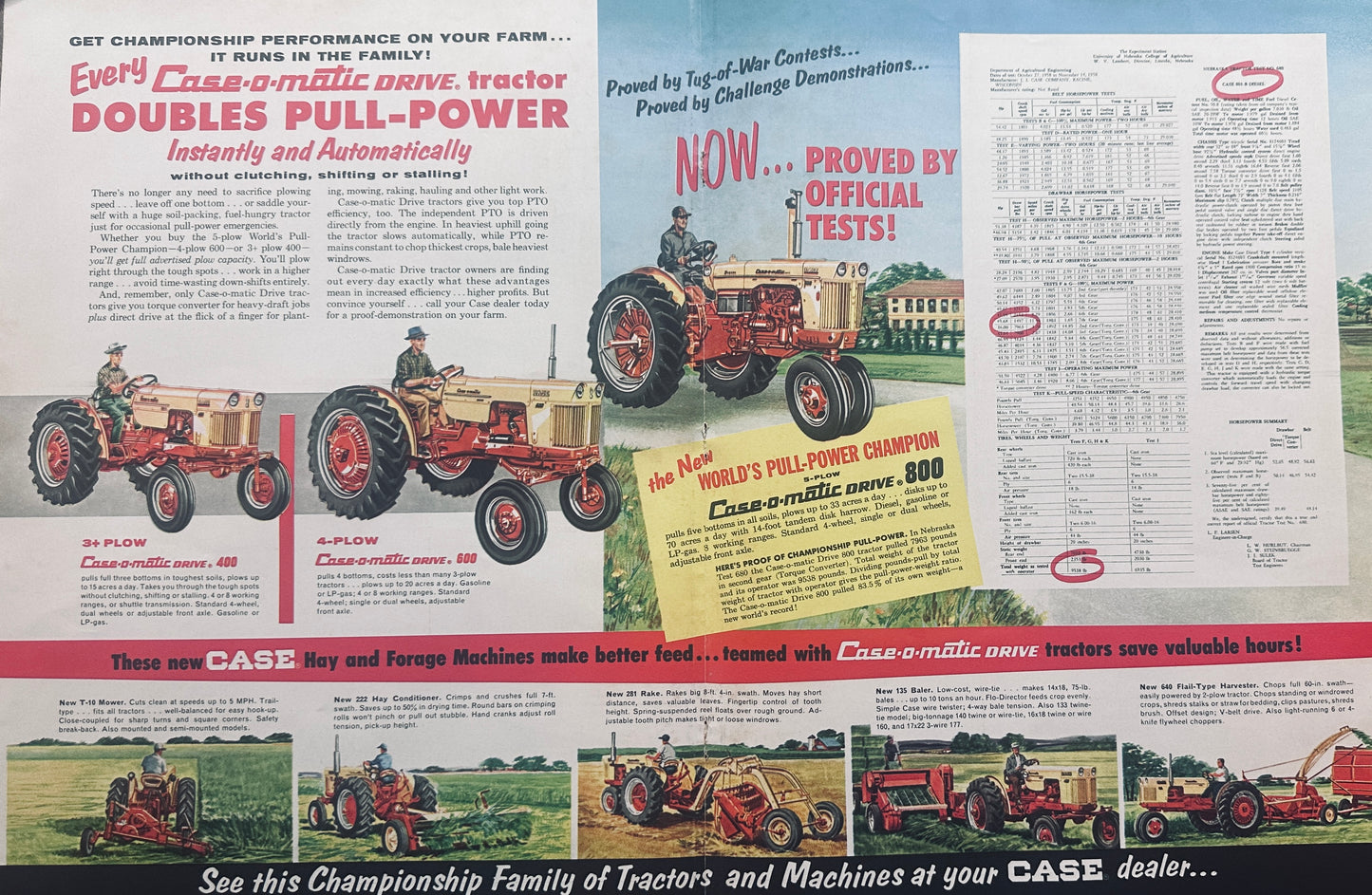 1959 Double-Sided Full Color Centerfold CASE Pull-Power Champ #995