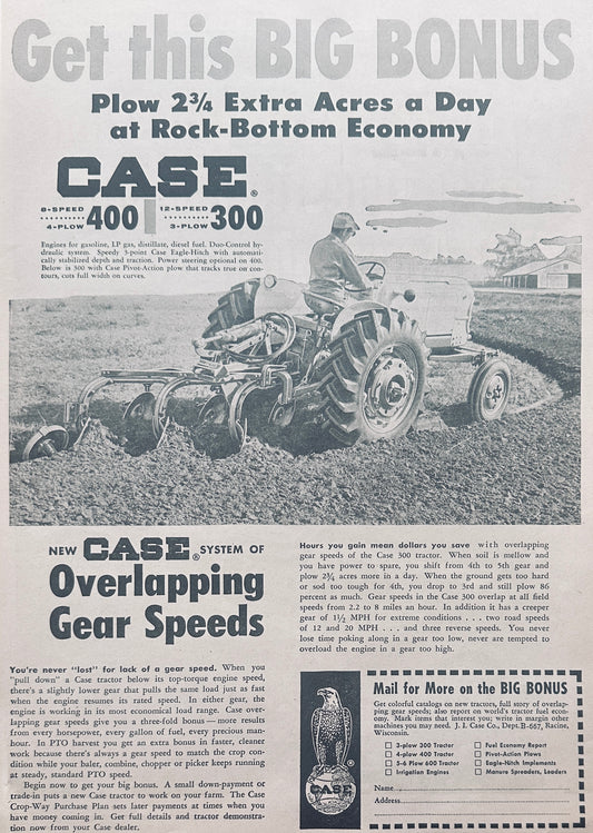 1959 CASE 400 4-plow & 300 3-plow Tractors with Overlapping Gear Speeds #997