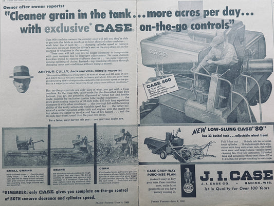 1960 2-Page Magazine Ad Case 800 Combine Arthur Cully Jacksonville, IL #999