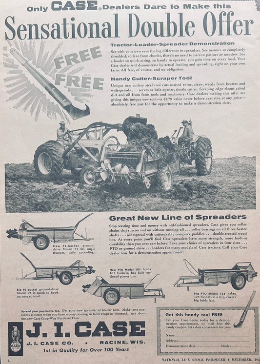 1957 Case New Line of Spreaders Comes With Handy Cutter-Scraper #1001