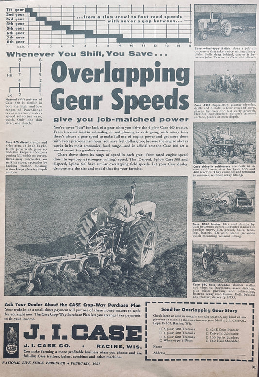 1957 Case 400 & 300 Tractors with Overlapping Gear Speeds #1002