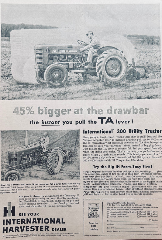 1956 International Harvester 300 Utility Tractor TA Vintage Ad #1005