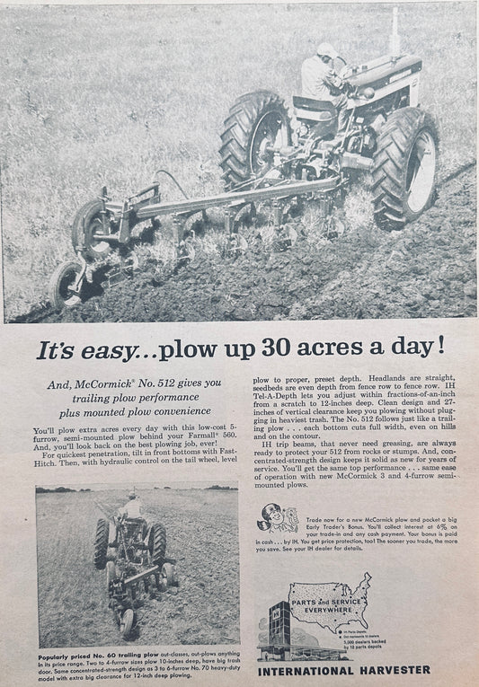 1961 International Harvester McCormick No.512 Plow Ad #1011