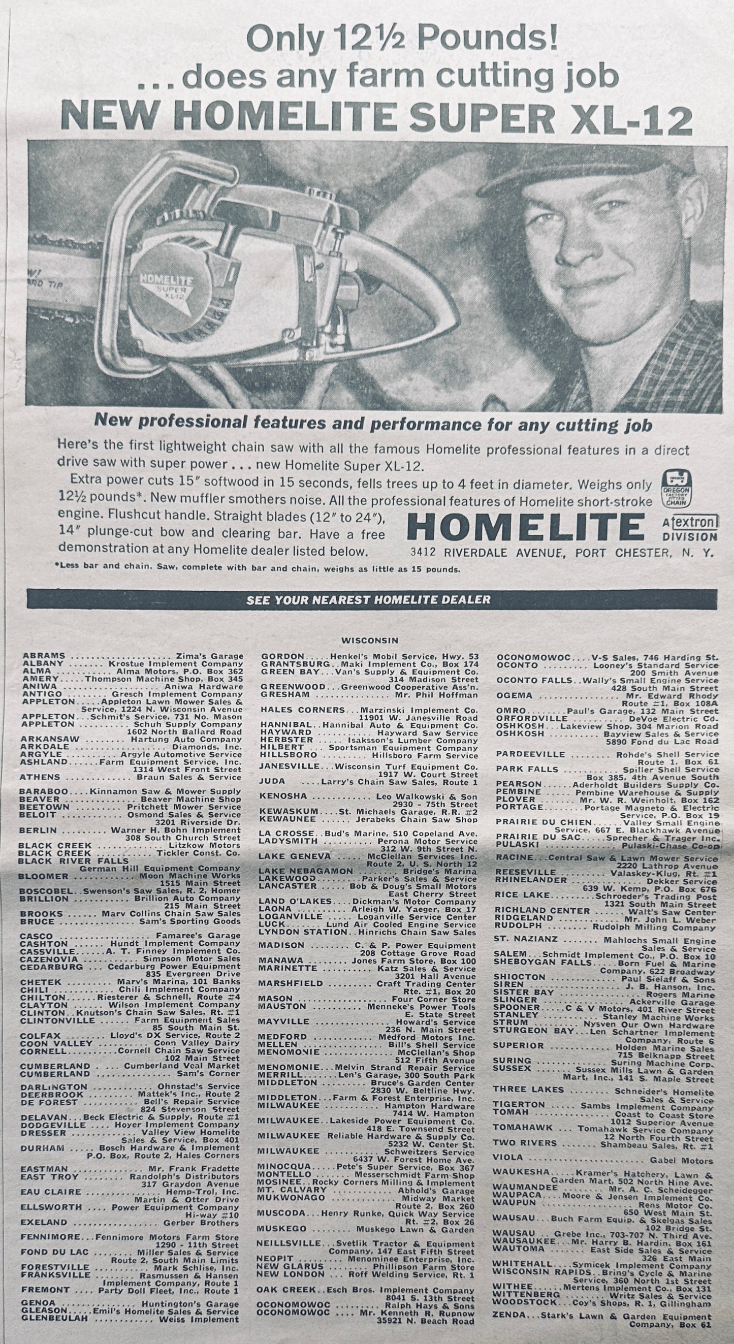 1964 Homelite Super XL-12 Only 12 Lbs! Vintage Ad #1027