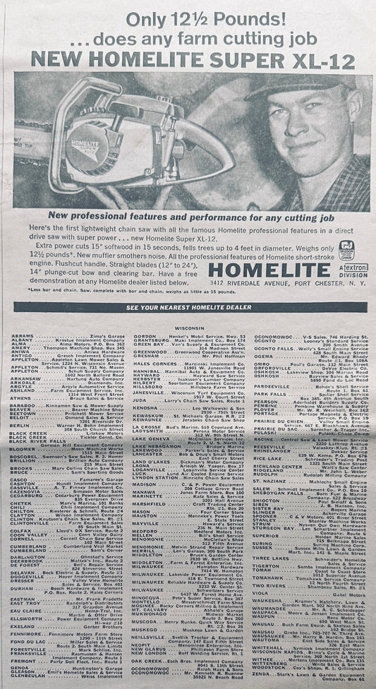 1964 Homelite Super XL-12 Only 12 Lbs! Vintage Ad #1027
