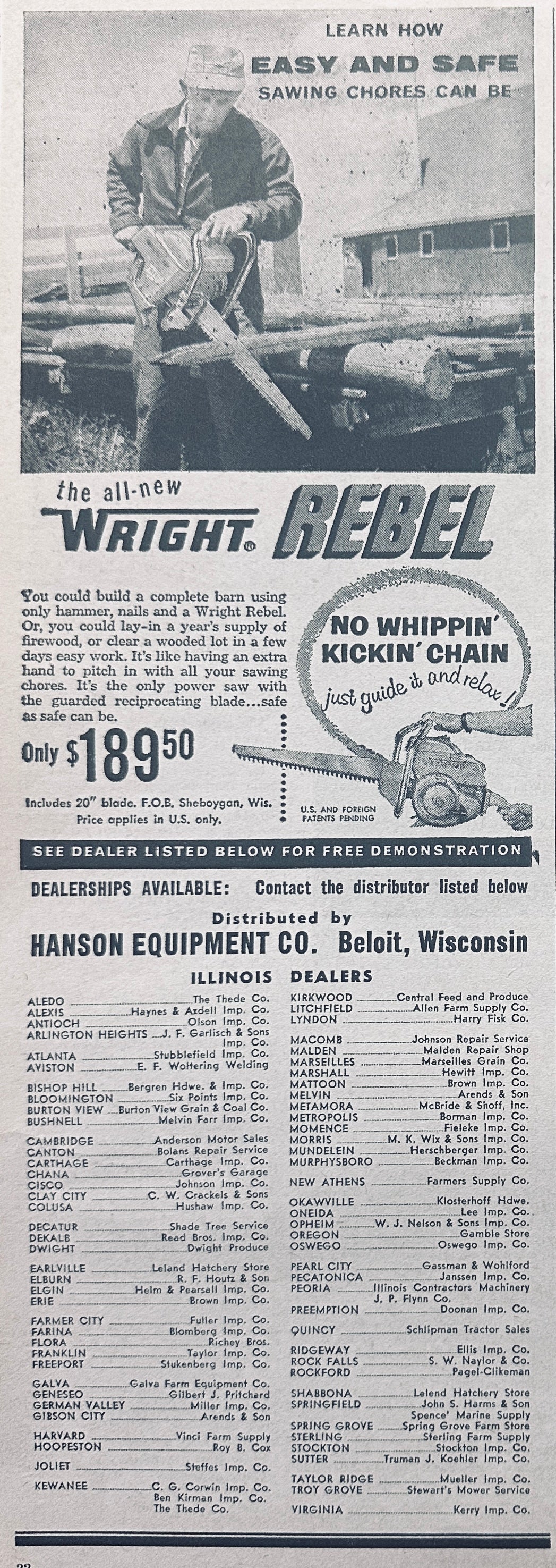 1957 Wright Rebel Power Recprocating Blade Vintage Ad #1030