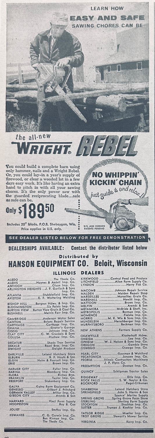 1957 Wright Rebel Power Recprocating Blade Vintage Ad #1030