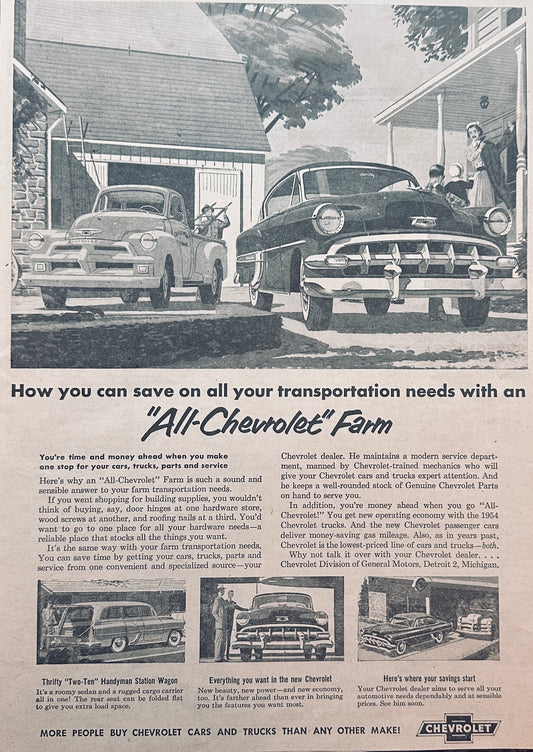 1954 All Chevrolet Farm Vintage Ad #1032 Masterpiece Ad of Yesteryear
