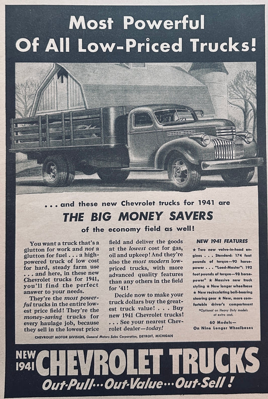 1941 Chevrolet Farm Truck Vintage Ad #1037