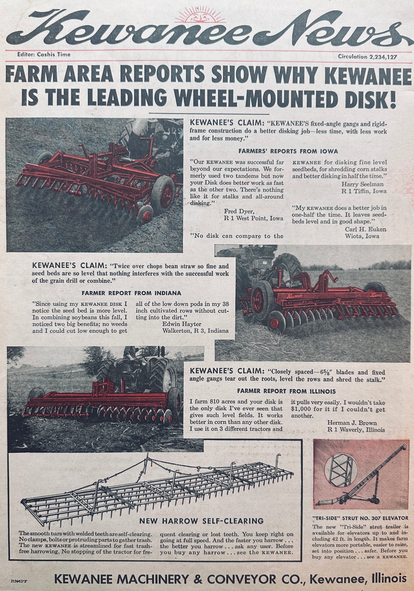 Lot of (5) Vintage Kewanee Farm Equipment Ads 1954 - 1975 #1042
