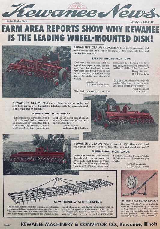 Lot of (5) Vintage Kewanee Farm Equipment Ads 1954 - 1975 #1042