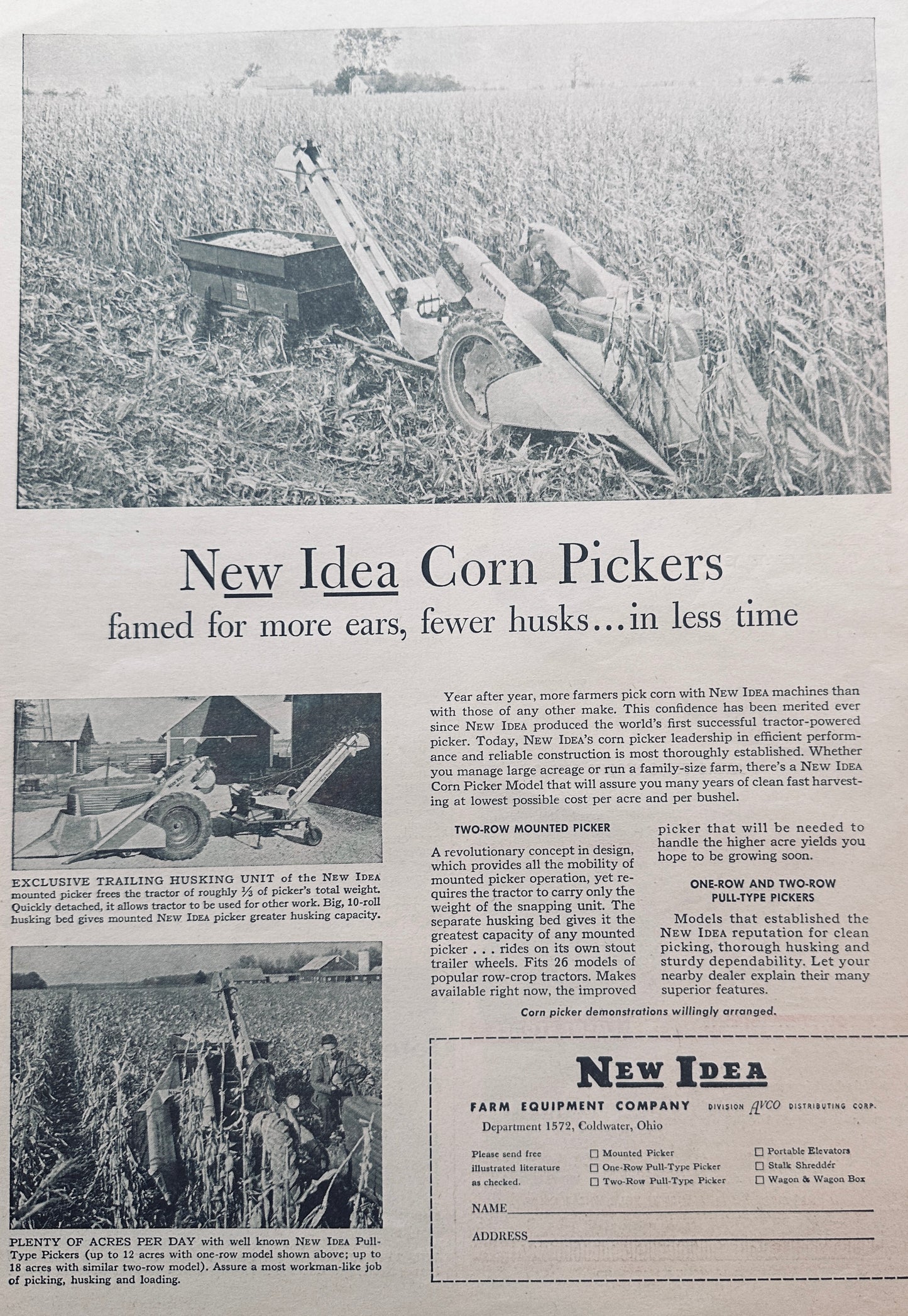 Lot of (2) New Idea farm Equipment Ads 1941 & 1955 Vintage Ad #1043