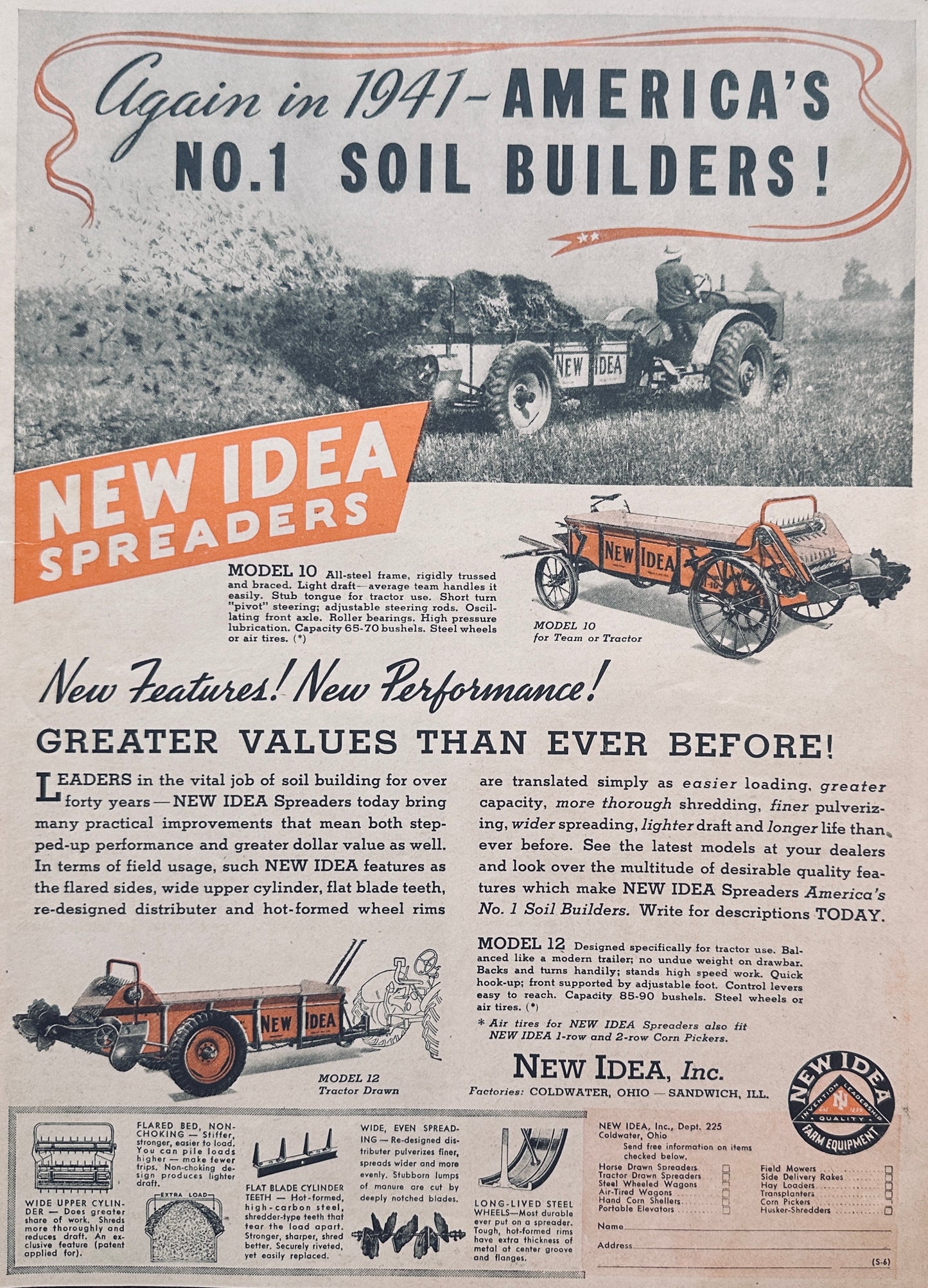 Lot of (2) New Idea farm Equipment Ads 1941 & 1955 Vintage Ad #1043