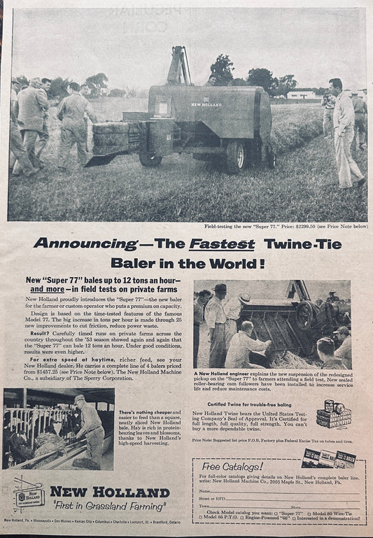 1954 & 1959 Lot of (3) New Holland Vintage Farm Equipment Ads #1044