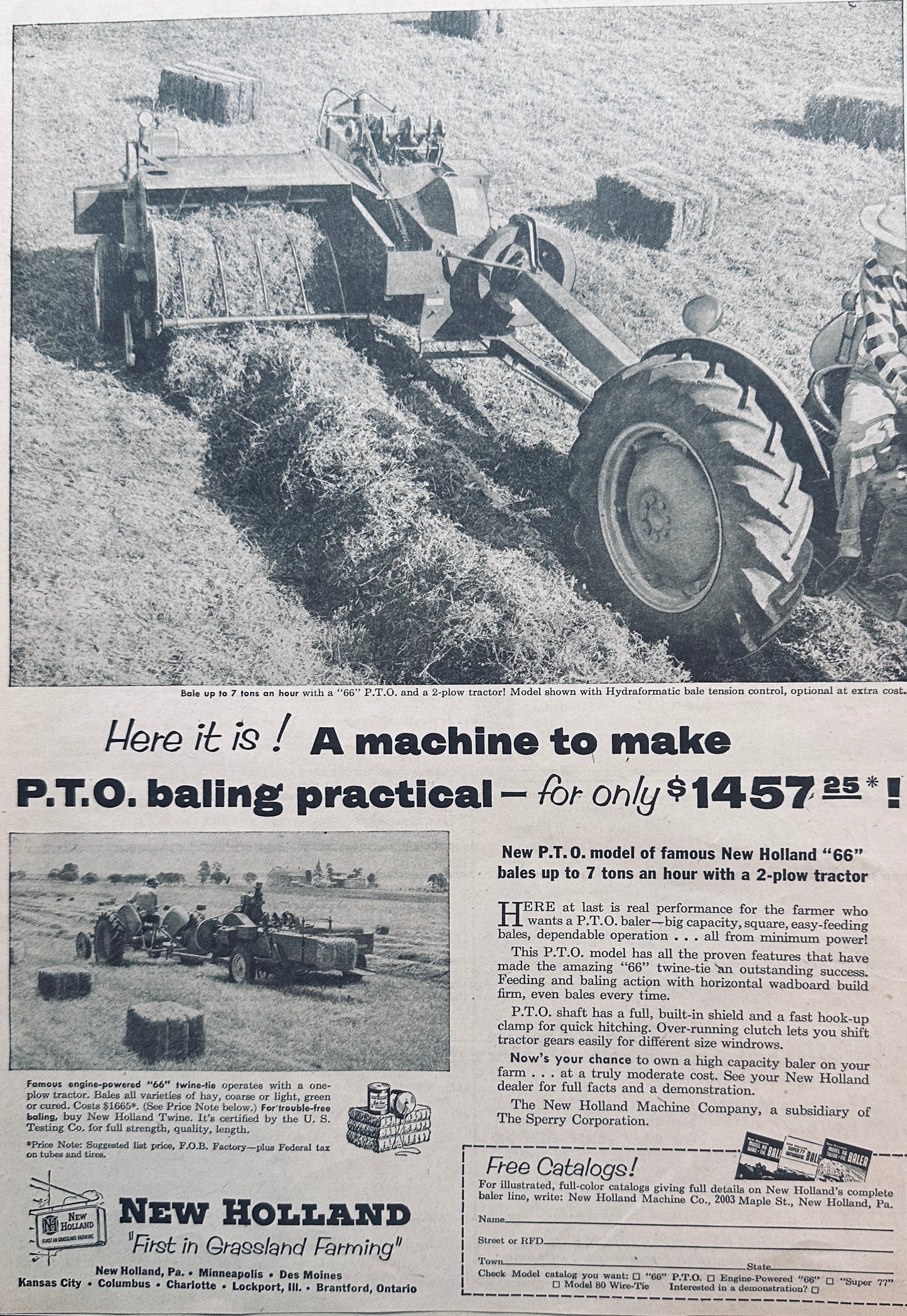 1954 & 1959 Lot of (3) New Holland Vintage Farm Equipment Ads #1044