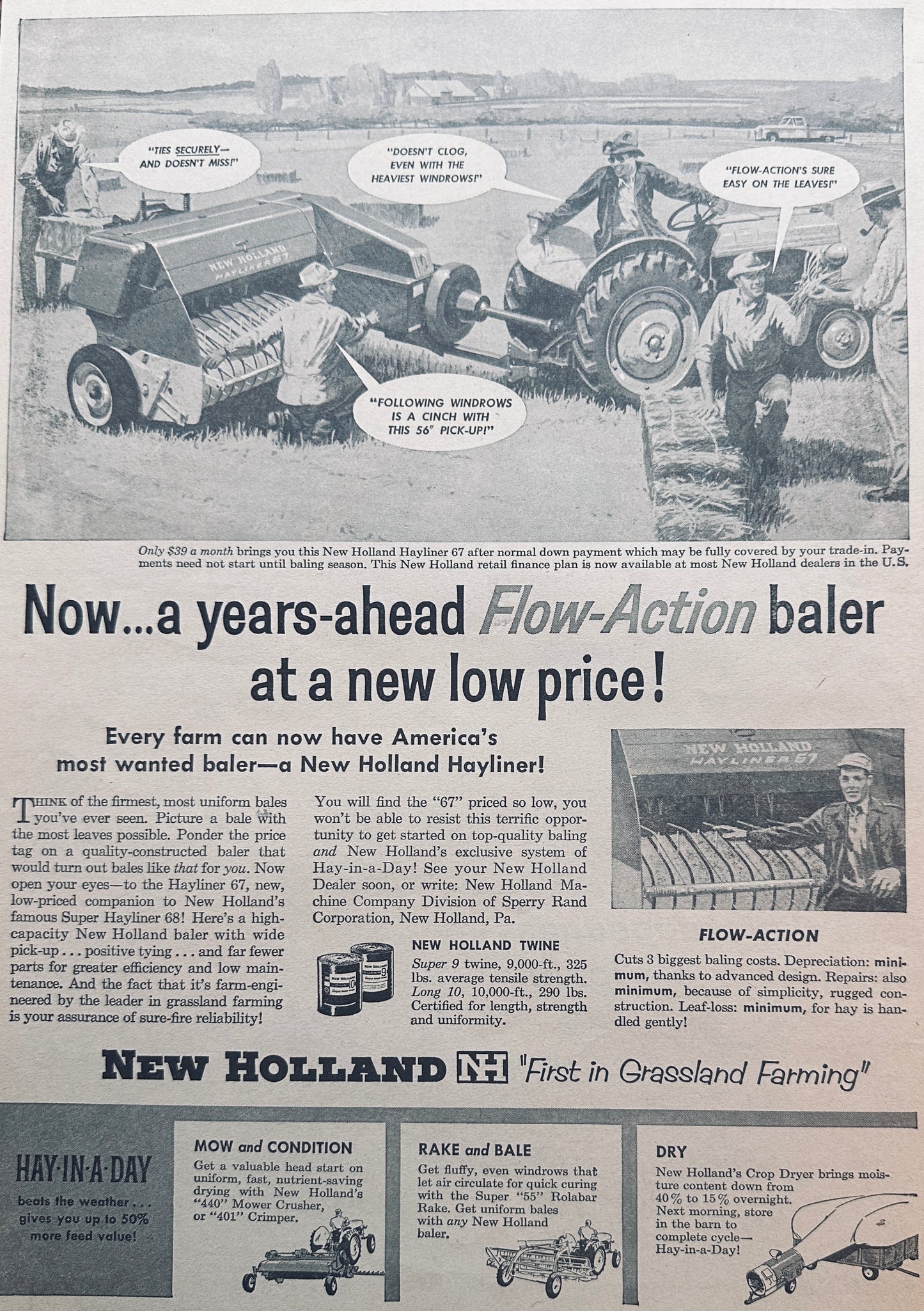 1954 & 1959 Lot of (3) New Holland Vintage Farm Equipment Ads #1044