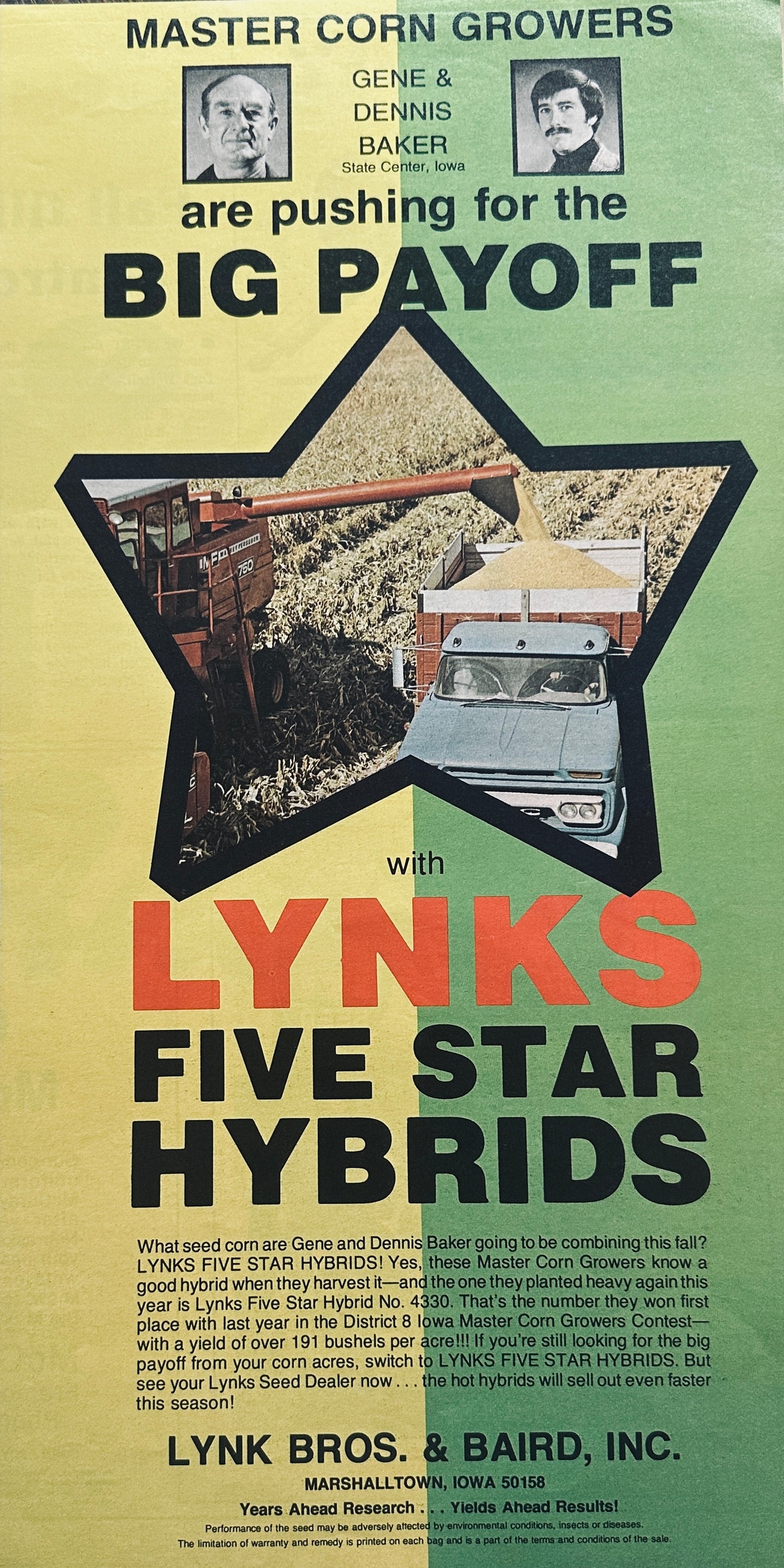 1975 Lynks 5-Star Hybrids Seed Corn & McCurdy Big M Corn Seed Ad #1046