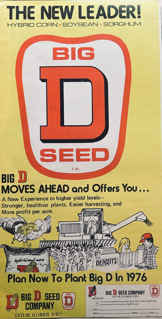 1976 Big D Seed Co Catlin, IL & Petersen Seed Waterloo, IA Vintage Ads #1049