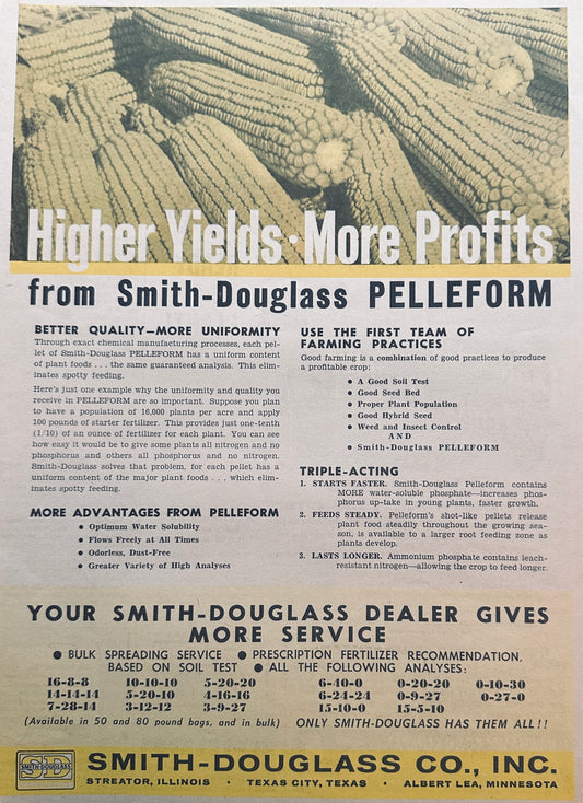 1959 Double-Sided Farming Ads - Smith-Douglass Fertilizer & Tomahawk Seed #1054
