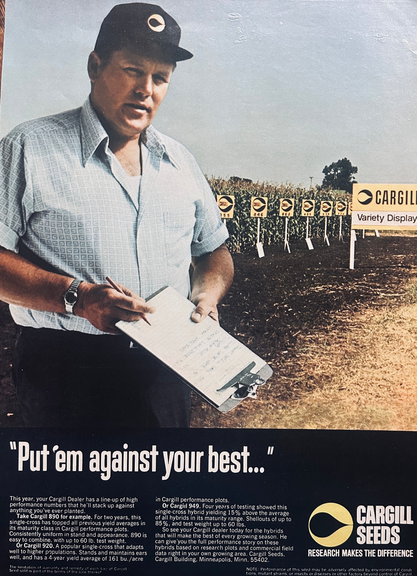 1975 Cargill Hybrid Seed Corn Varieties 890, 920 and 949 Ad #1064