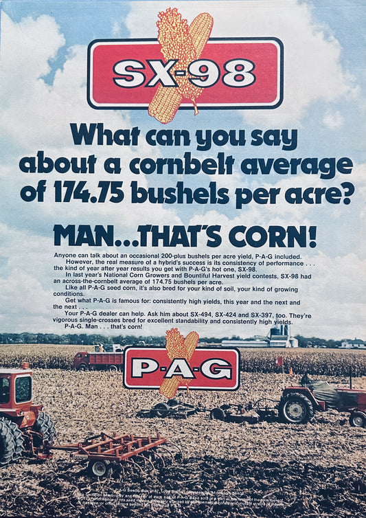 1975 PAG Pfister Hybrid Seed Corn SX-98 Vintage AD #1065
