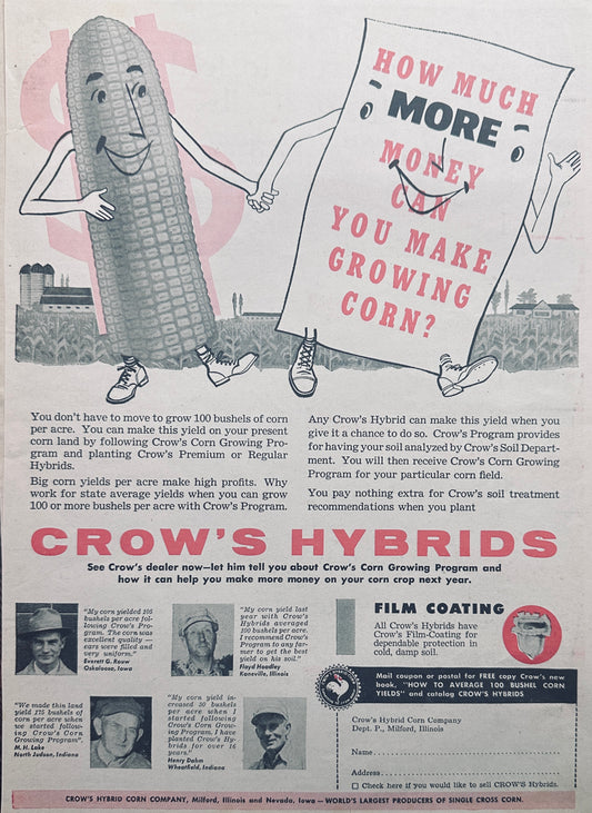 1954 Crow's Hybrids Corn Growing Program Vintage Ad #1071