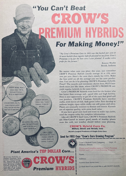 1954 You Can't Beat Crow's Premium Hybrids for Making Money! Ad #1072